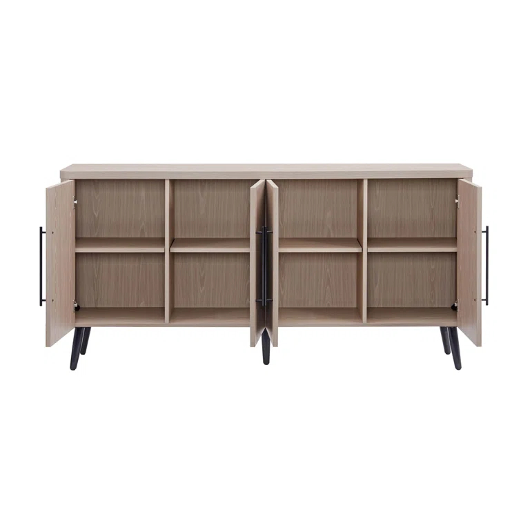 Manhattan Comfort Jodie 65" Mid-Century Modern Sideboard with 8 Adjustable Shelves in Whitewashed Oak