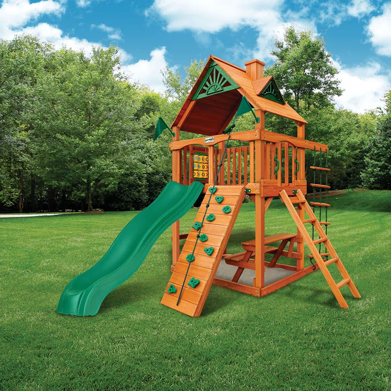 Gorilla Playsets Chateau Tower Swing Set with Wood Roof