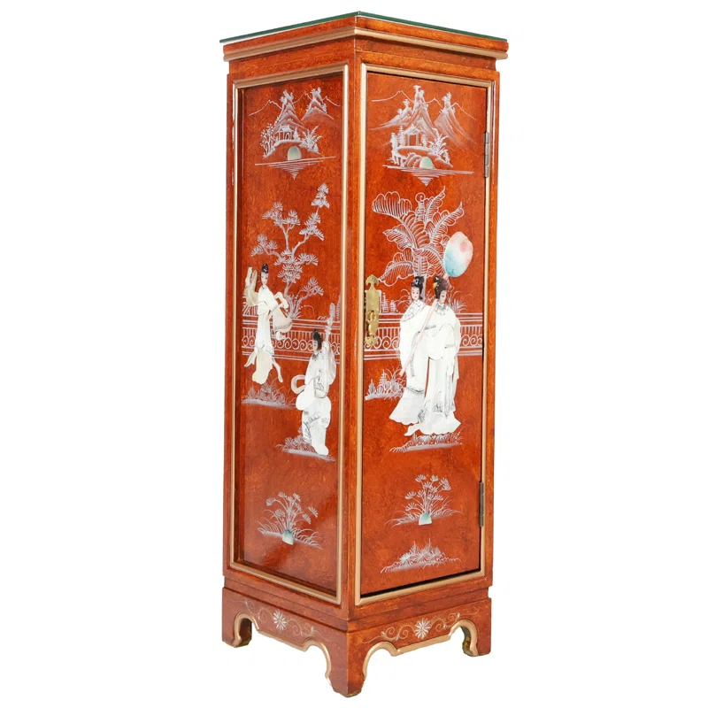 Bloomsbury Market Oriental lacquer Pedestal With Inlaid Mother of Pearl