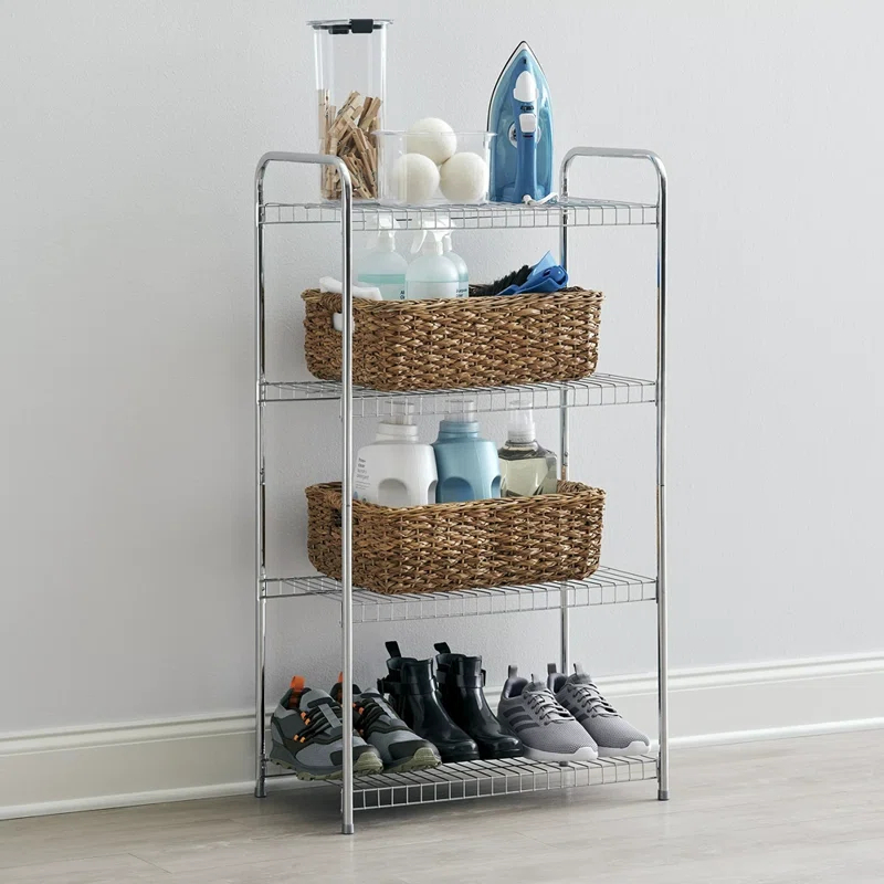 Rubbermaid Rubbermaid Freestanding 4-Tier Multipurpose Wire Shelving Unit, Satin Nickel