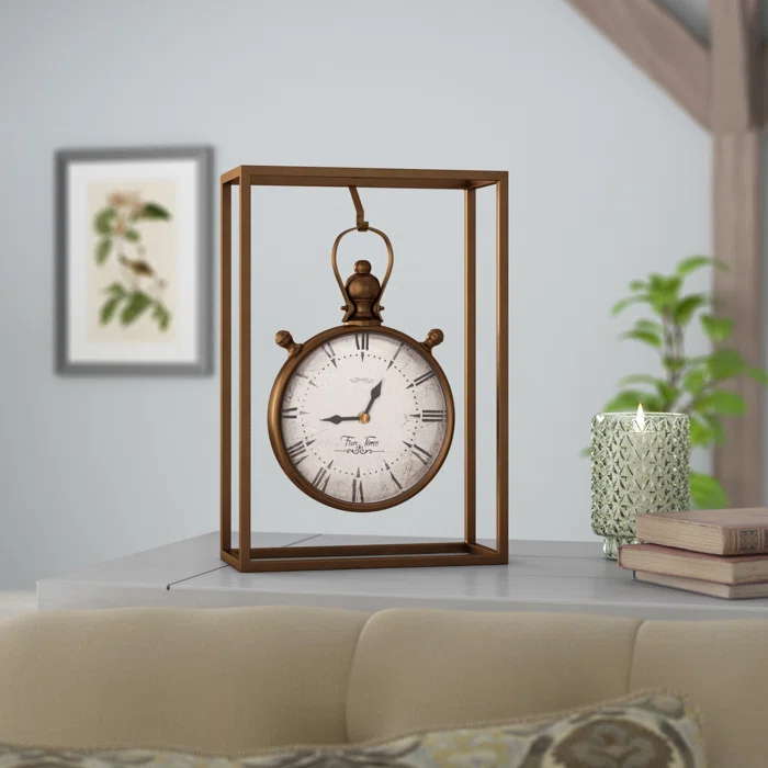 Alcott Hill® Canete Traditional Roman Numeral Metal Quartz Movement / Crystal Tabletop Clock in Brass