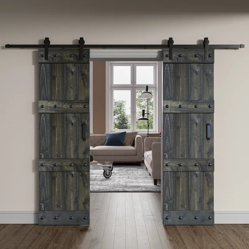 Coast Sequoia Castle Series Pine Wood Double Sliding Barn Door with Hardware Kit