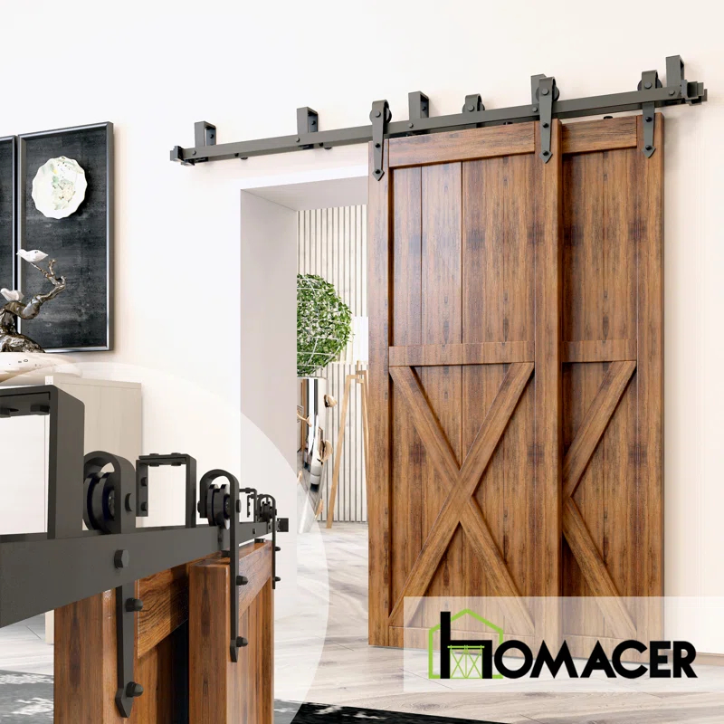 Homacer Black Rustic Arrow Design Double Track Bypass Two Door Hardware Kit( Door Not Included)
