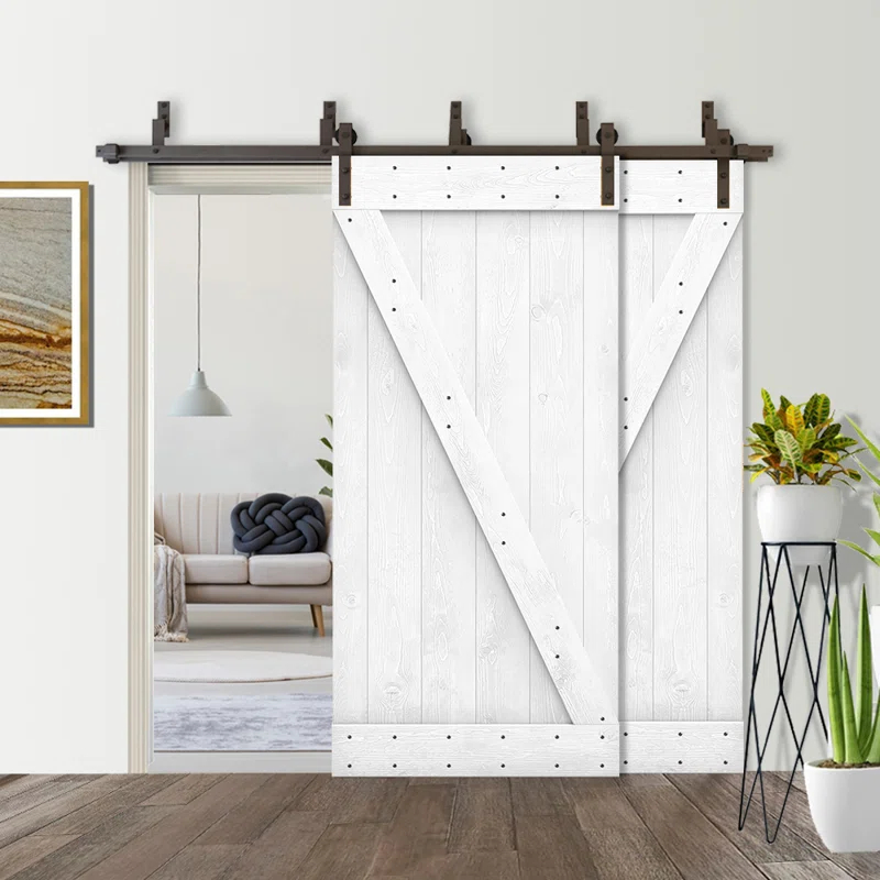 Calhome 84'' Solid Wood Paneled Painted with Installation Hardware Kit Barn Door
