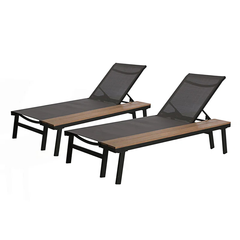 Hokku Designs Waterloo Chaise Lounge With Attached Wood Side Table(Set Of 2)