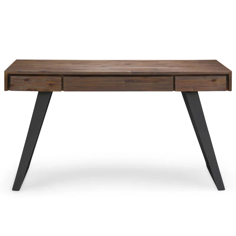 Simpli Home Lowry Solid Acacia Wood Desk, Industrial Style with Keyboard Tray and 2 Drawers