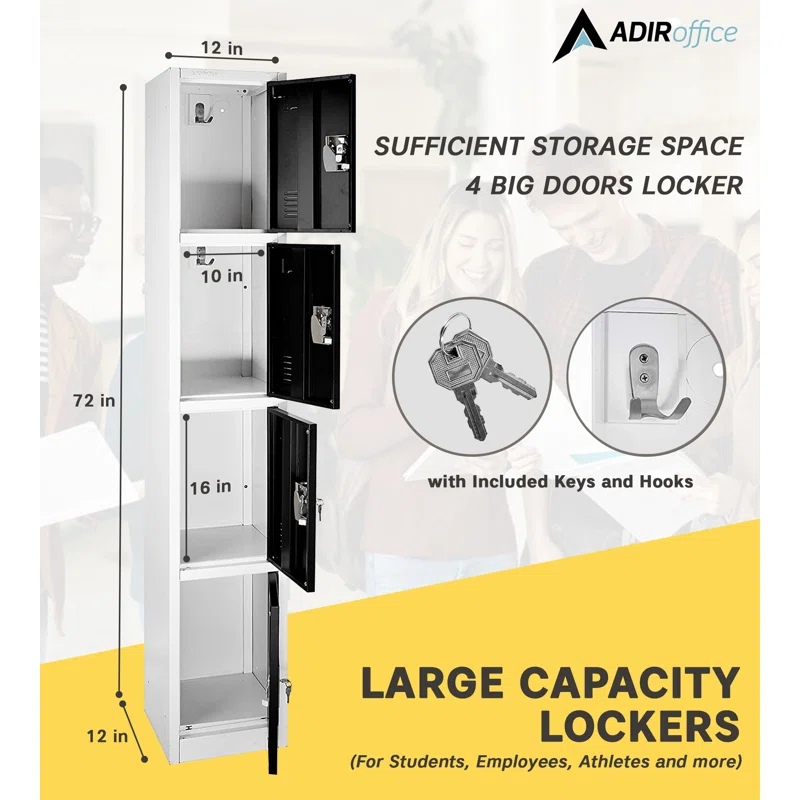 AdirOffice 12'' Wide Steel 4-Tier School and Gym Locker