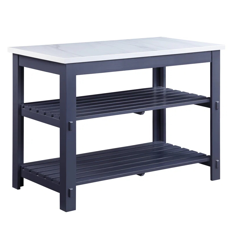 Latitude Run® Marble Top & Gray Finish Kitchen Island