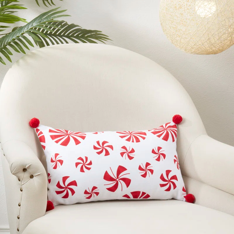 Saro Candy Cane Dreams Peppermints Throw Pillow Cover