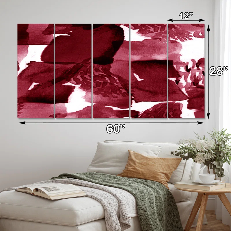 Design Art " Abstract Burgundy Strokes " 5 - Pieces