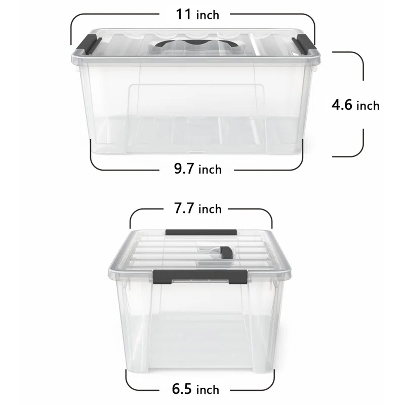 Rebrilliant Clear Storage Latch Bins, 6-Pack Storage Organizer Box With Handle And Lids, 5-Litre
