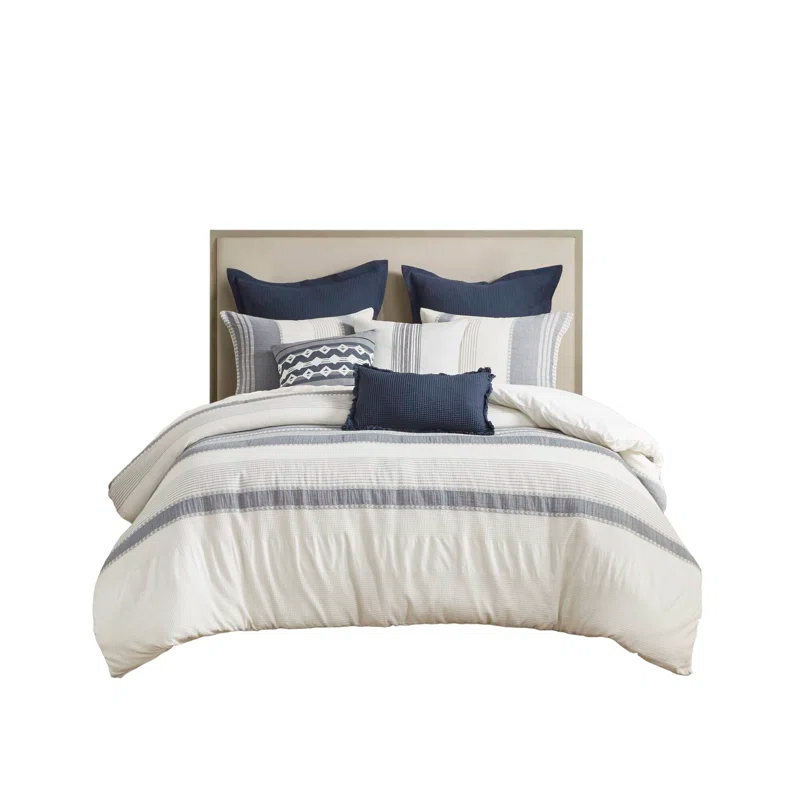 Murphy Oversized Cotton Jacquard Comforter Set With Euro Shams And Throw Pillows
