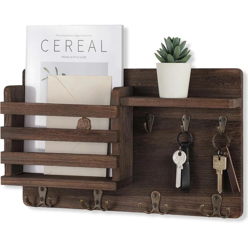 ENAMOST Mail Holder For Wall Mail Organizer With Key Hooks With Floating Shelf