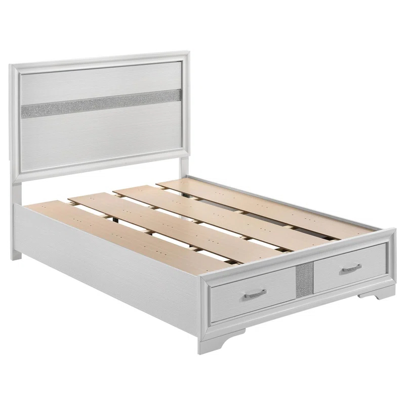 Benjara Vino 4Pc Bedroom Set, Storage Footboard, Glitter Stripes