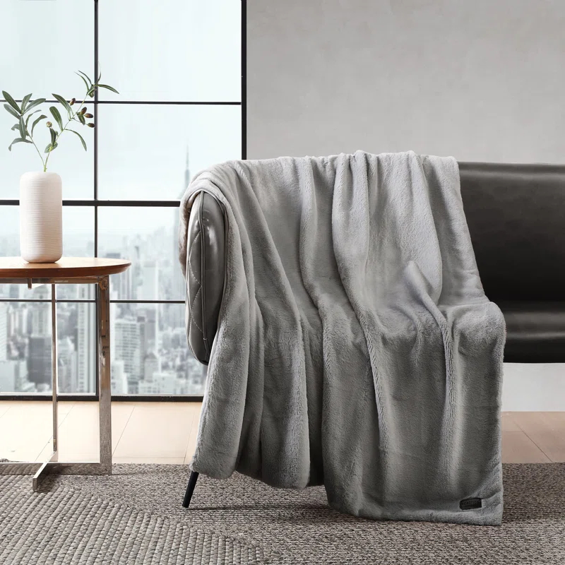 Kenneth Cole Faux Fur Solid Throw Blankets
