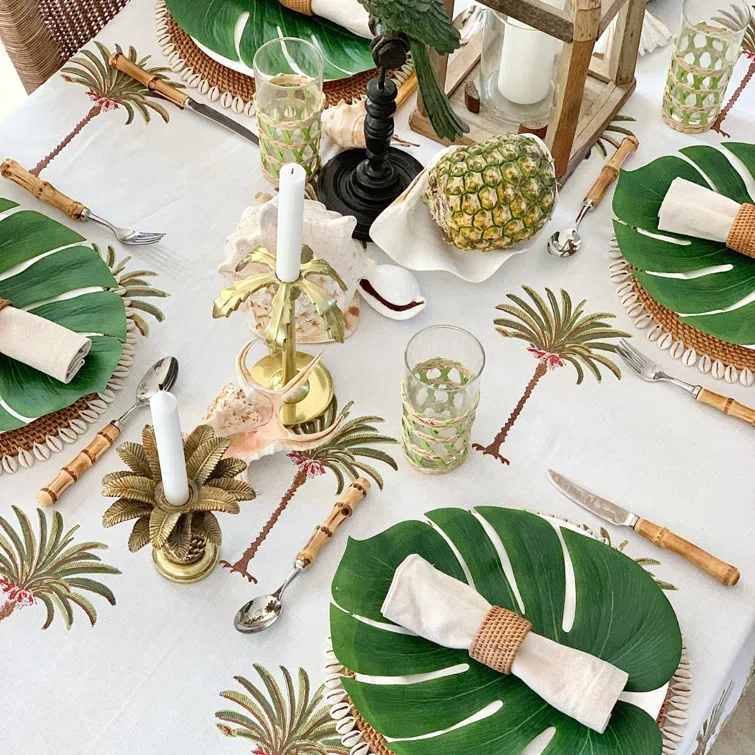 Decor Mantra Coastal Palm Tree Green Round Tablecloth