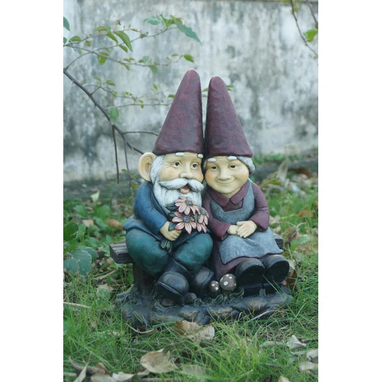 Hi-Line Gift Ltd. Gnome Old Couple On Bench Statue