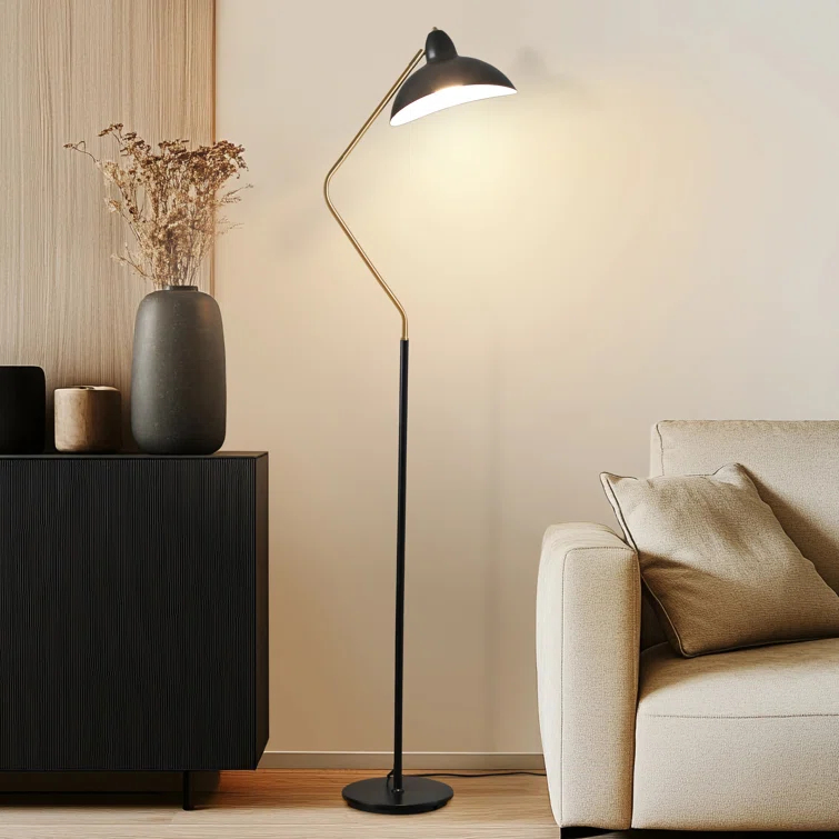 Brightech Swoop 69 in. Modern LED Adjustable Floor Lamp with Black Metal Bowl Shade and Gold Accent, Bulb Included