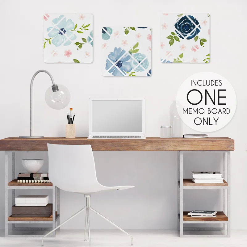 Sweet Jojo Designs Watercolor Floral Wall Mounted Photo Memo Board