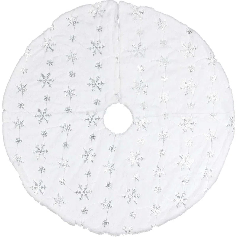 Deago 35.4 Inch Christmas Tree Skirt White Faux Fur Snowflake Tree Skirt for Christmas Decoration