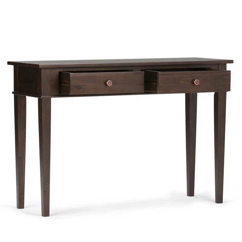 Simpli Home Carlton 44"W Solid Wood Storage Console Table in Dark Tobacco Brown with 2 Drawers
