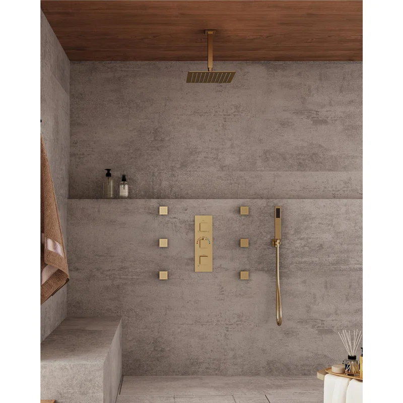 mondawe MD6865-BG Herathena 3 Functions Ceiling Mounted Thermostatic Shower System with 6 Body Jets