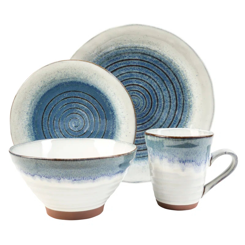 Sango Sango Talia 16-Piece Casual Blue Stoneware Dinnerware Set - Service For 4, Blue/White