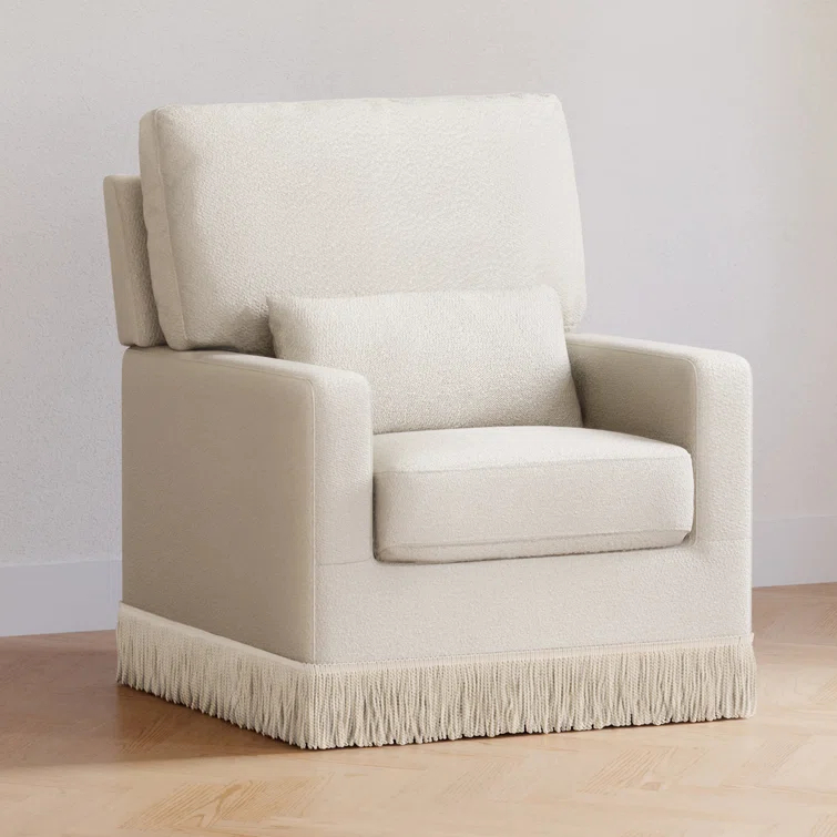 Namesake Crawford Pillowback Comfort Swivel Glider - Ivory Boucle with Ivory Tassel Fringe