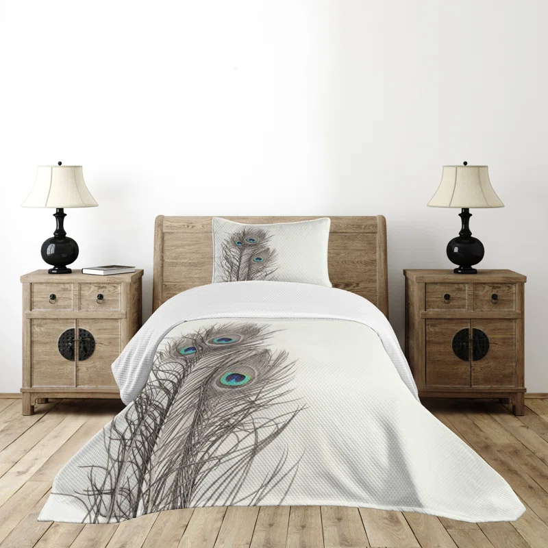 Ambesonne Peacock Bedspread Feathers of Exotic Bird