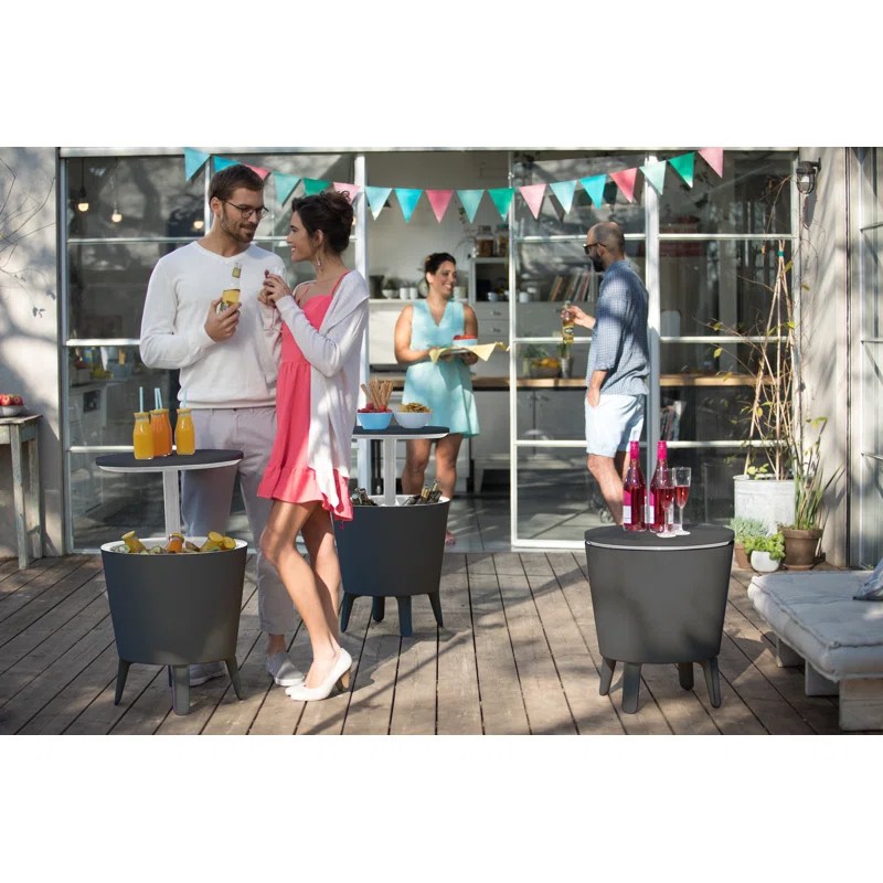 Keter Keter 32 Qt. Cool Bar Cooler Outdoor Weather Resistant Patio Furniture 2 in 1 Pop Up Cocktail Side Table and Beverage Cooler Combo