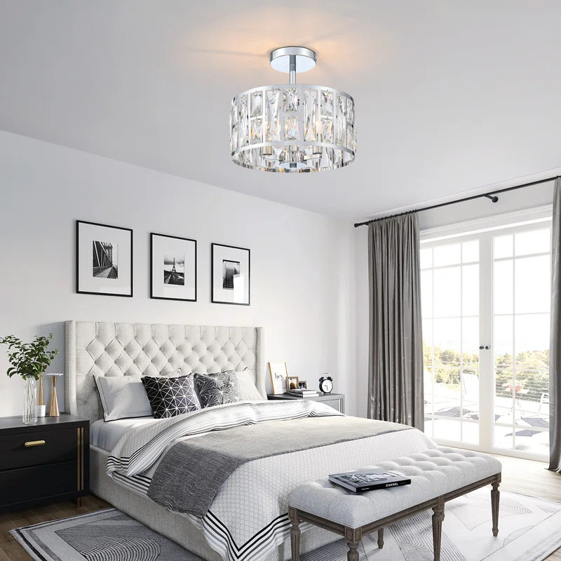 Mercer41 Kyersten 12" 3-Light Crystal Semi Flush Mount