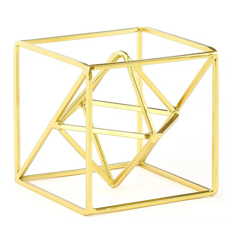 2024 Gold Metal Geometric Orb Sculpture - 4.72" Modern Square Abstract Decor for Home & Office