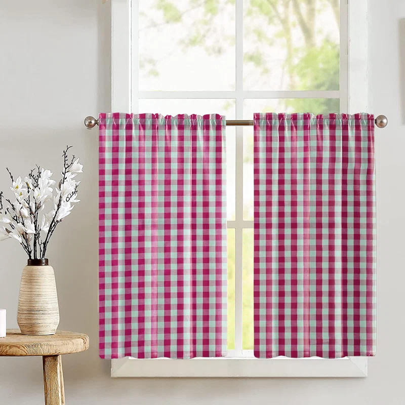 lovemyfabric Gingham Checkered Print Cafe Tier Curtains