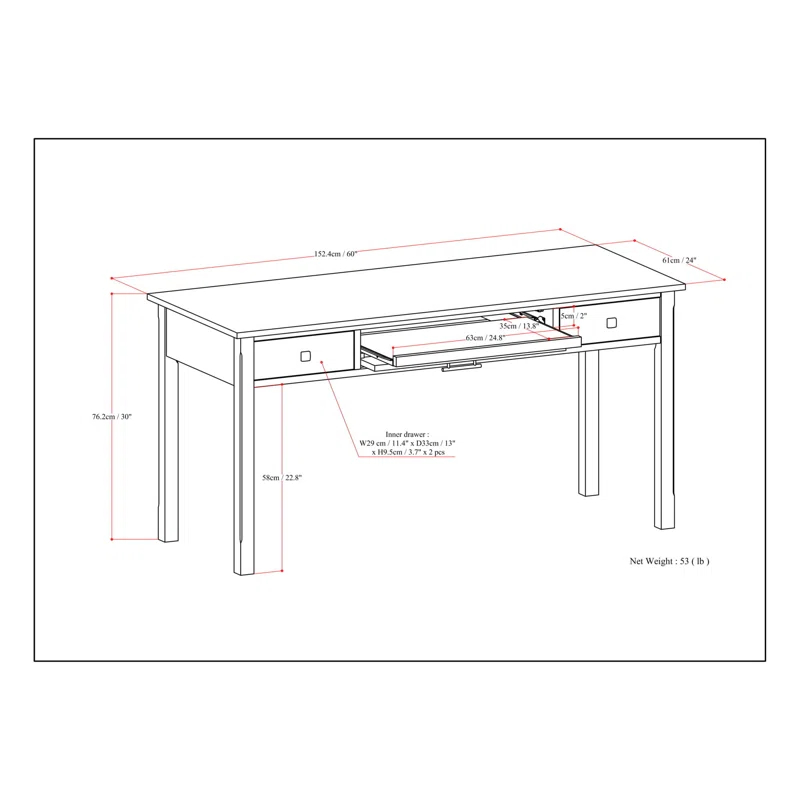 Simpli Home Avalon Solid Wood Desk with Keyboard Tray and Storage