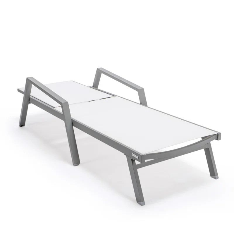 LeisureMod Outdoor Powder Coated Aluminum Chaise Lounge Set with Table (Set of 2)