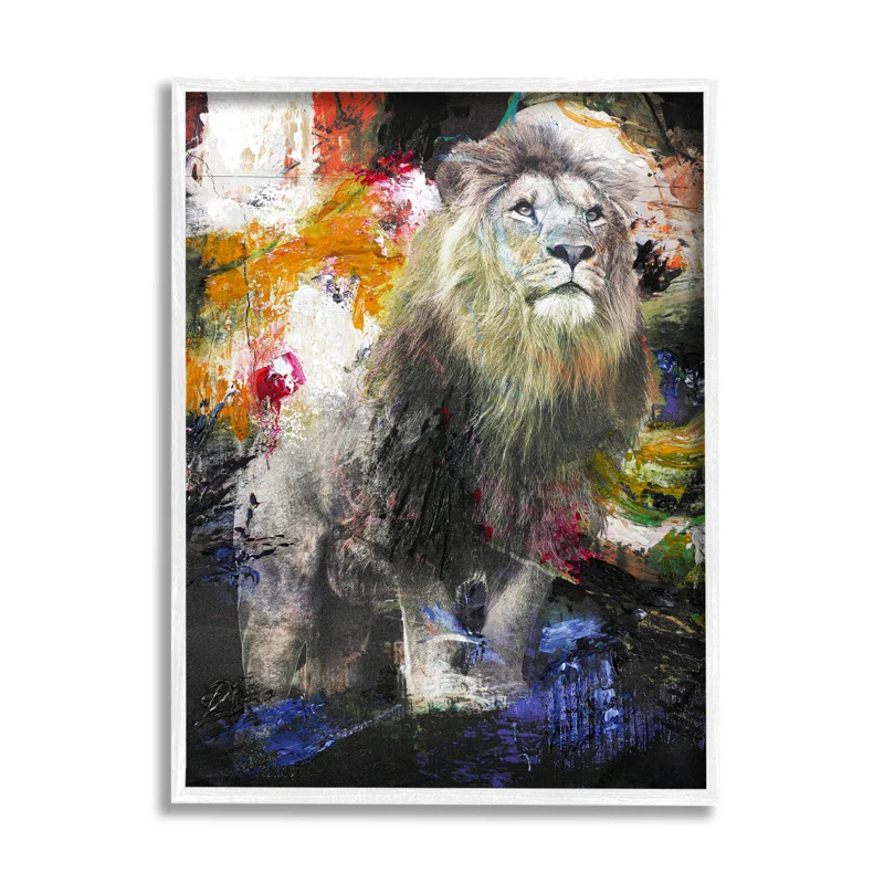 Stupell Industries " King Lion Safari Animal Prowl Abstract Paint Movement " Painting Print