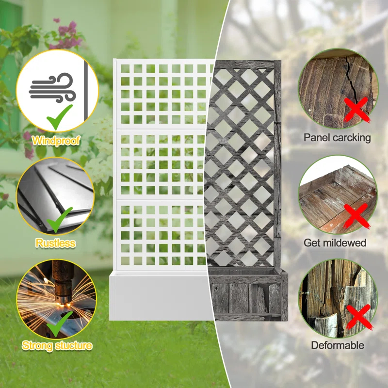 Latitude Run® Metal Planter Box with Trellis, Outdoor Raised Garden Bed with Privacy Screen