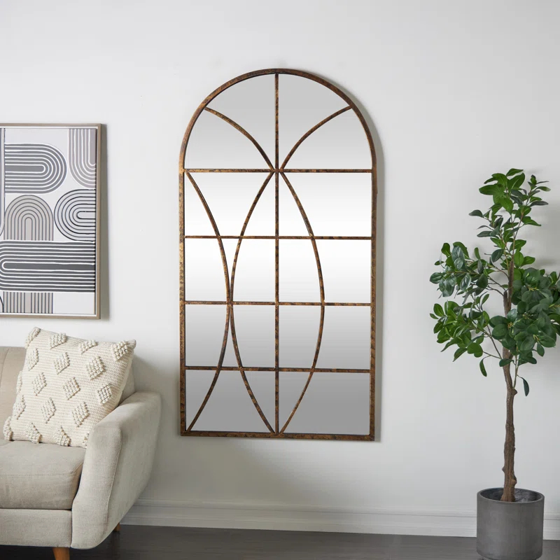 One Allium Way® Metal Window Pane Inspired Room Wall Mirror with Arched Top & Reviews | Wayfair