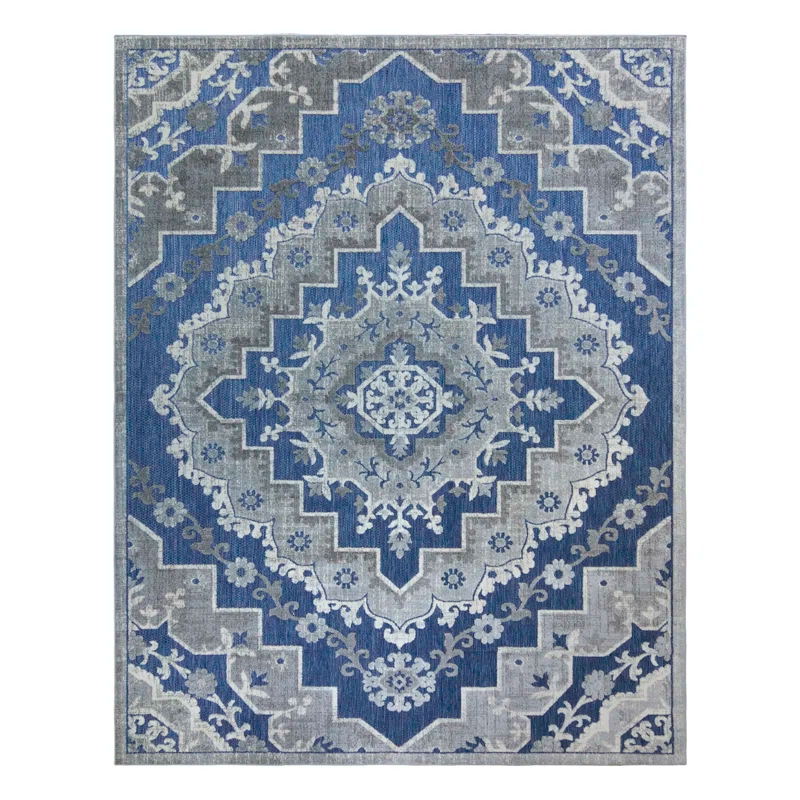 Fosel Arasi Blue/Gray Transitional Mandala Style Flatweave Indoor/Outdoor Area Rug