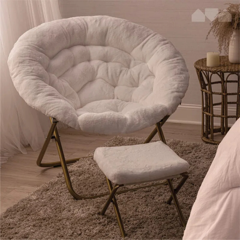 Everly Quinn Faux Fur Saucer Chair For Bedroom