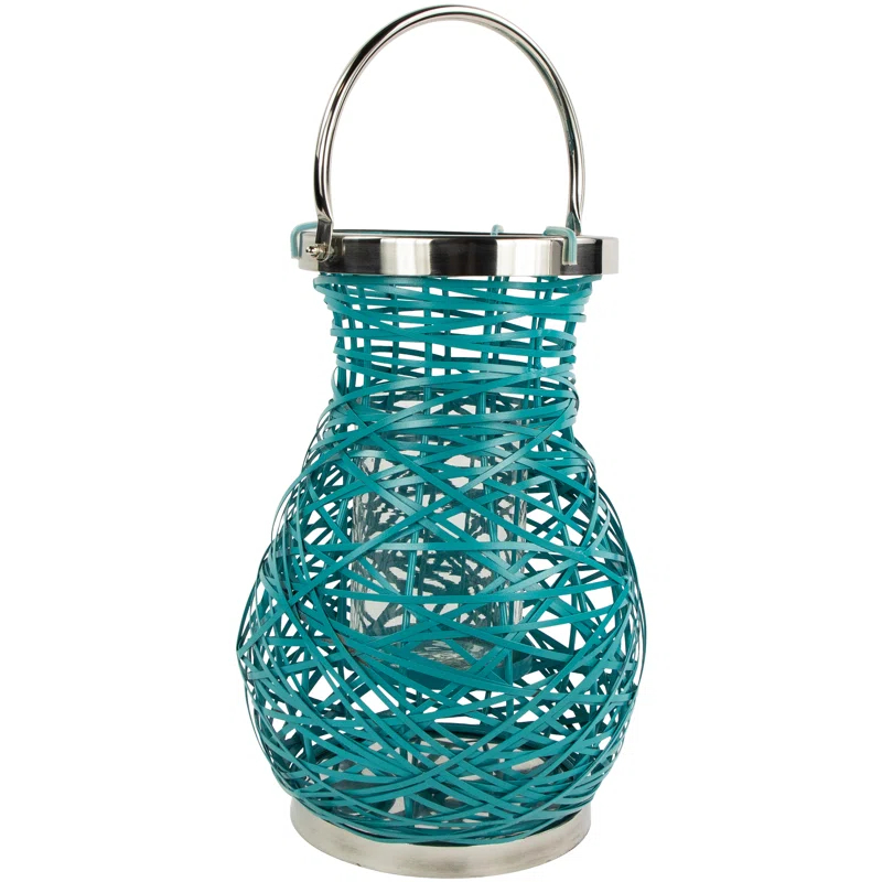 Northlight Seasonal Modern Decorative Woven Iron Pillar Candle Lantern with Glass Hurricane