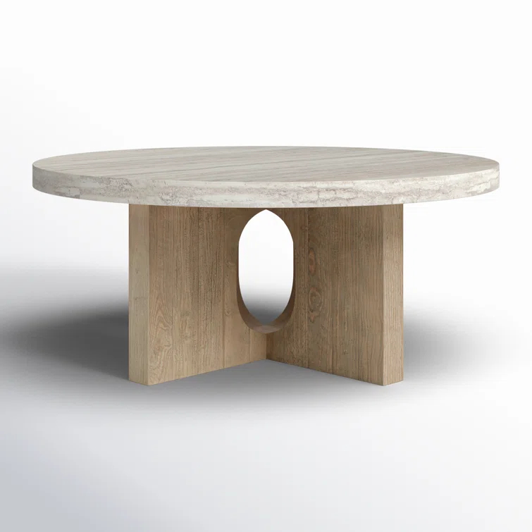 Talbot 42" Round Light Brown Wood and Concrete Coffee Table