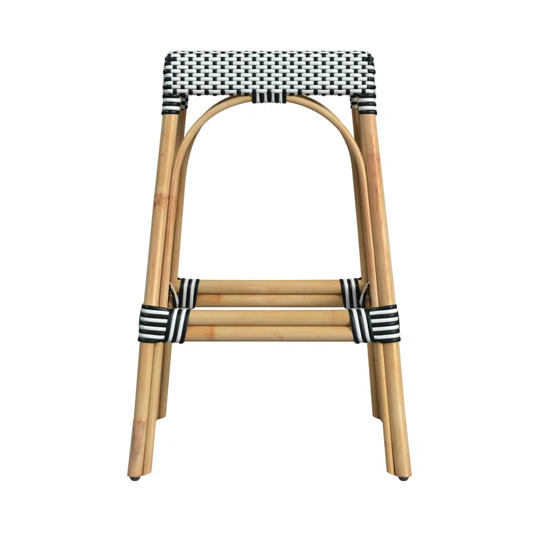 Butler Specialty Company Robias Rectangular Rattan 30" Bar Stool - White & Black