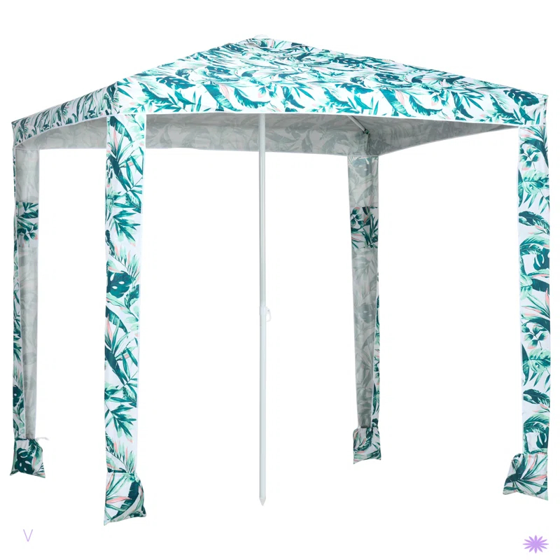 Outsunny Quick Beach Cabana Canopy Umbrella, 6.5' Easy-Assembly Sun-Shade Shelter with Sandbags, Cool UV50+ Fits Kids & Family, Green Coconut Palm