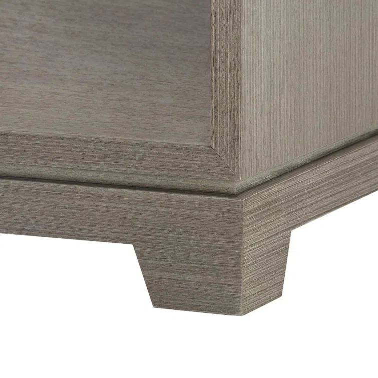 Taupe Gray Wood End Table with Gold Hardware and Storage