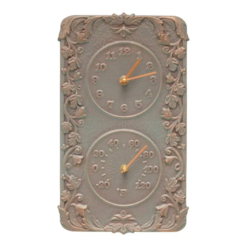 Whitehall Products Acanthus Indoor/Outdoor Wall Clock and Thermometer