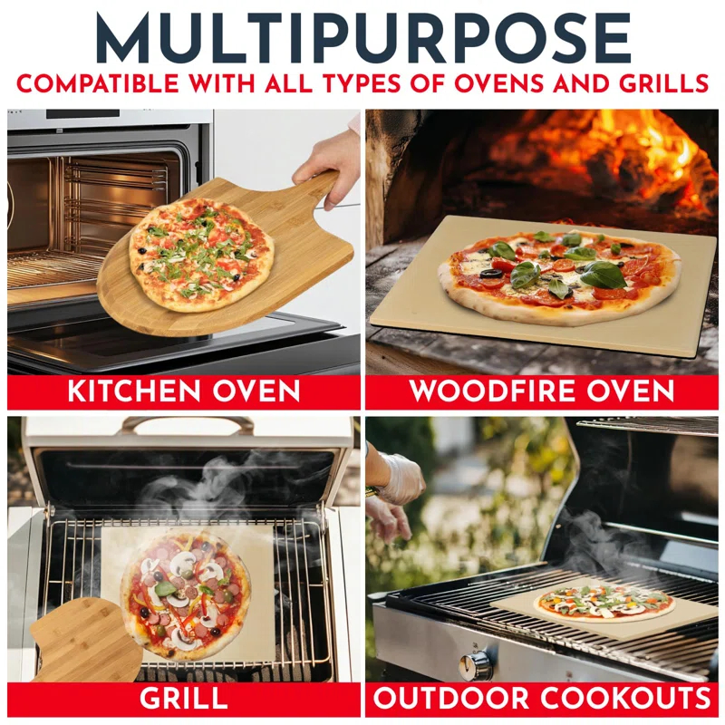 LIFETIME FLOORING LLC Pizza Stone For Oven Set -  Stone For Grill - 3PCS Pizzamaking Accessories - Large Pizza Oven Stones - Baking Stones For Bread And Pizzas