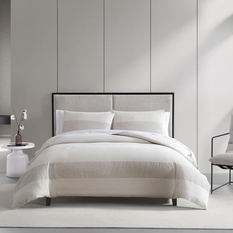 Vera Wang Vera Wang Chenille Waffle Stripe Beige Duvet Cover Set