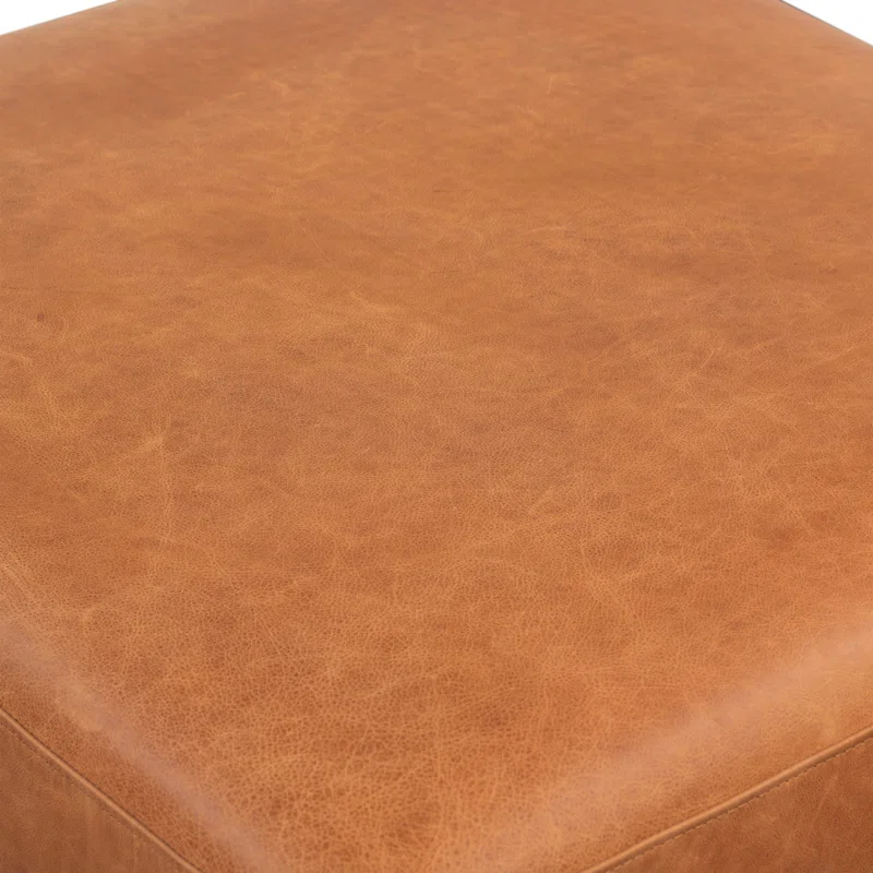 Poly & Bark Nolita Full-Grain Italian Leather Ottoman with Solid Wood Base