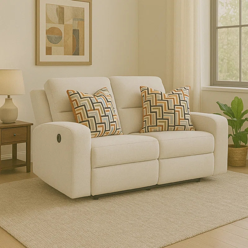Benjara Genna Manual Recliner Loveseat, Polyester, 2 Pillow 64 Inch